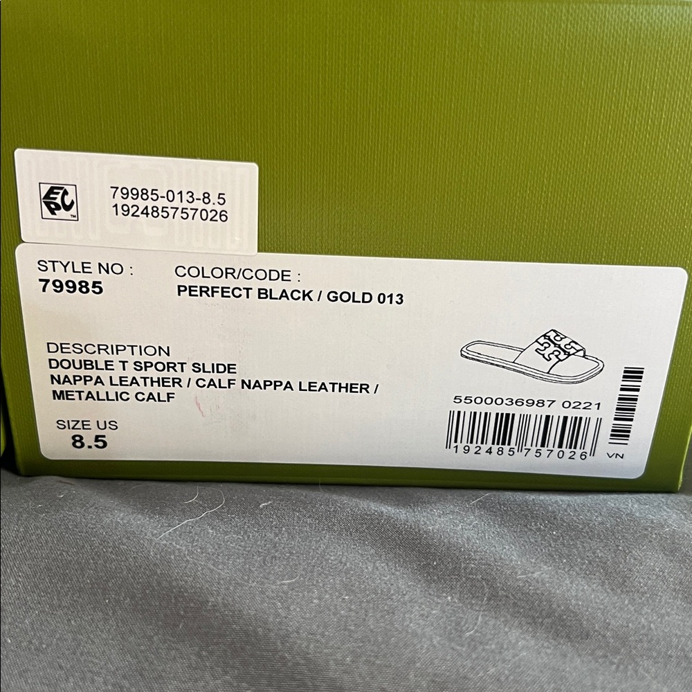 Tory Burch Brand New Double T Sport Slides.  Black NWT Size 8.5 - Picture 3 of 3